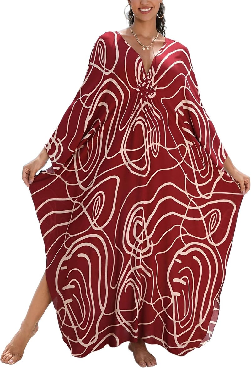 KEYLORTING Women's Plus Size Kaftan Dress – Plus Size Maxi Dress Moo Moos Beach Cover Up,Bathing Suit Cover-Up Loungewear - Image 1